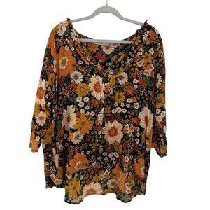 Natural Life Women’s Floral Print Shirt 100% Cotton Size Large XL Orange